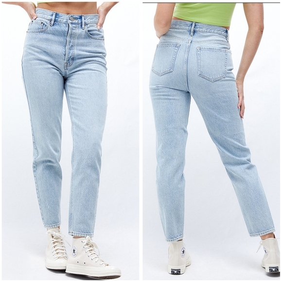 PacSun Light Blue Ultra High Waisted Slim Fit Jeans, Button Fly, Raw Hem, EUC! - Picture 4 of 13